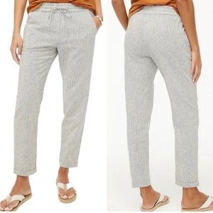 J.CREW Pants 14 Striped Linen Blend Drawstring White Black Cropped AY192